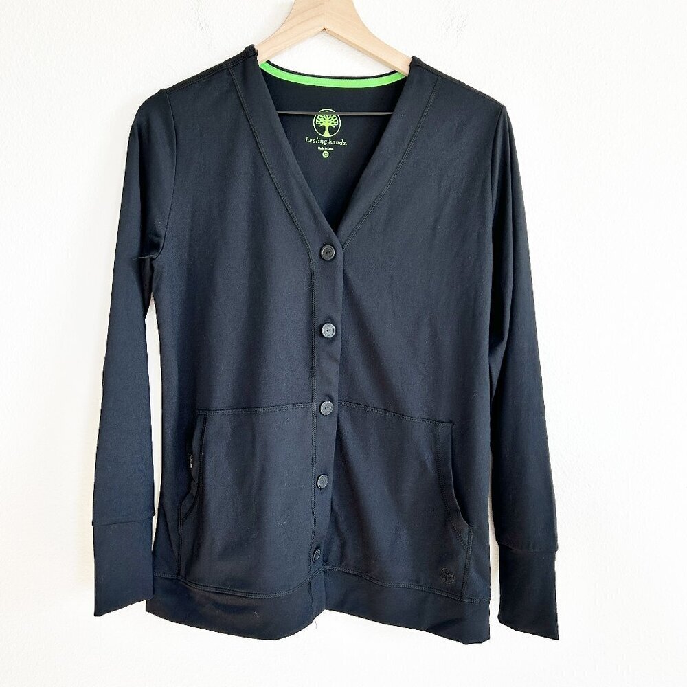 NWT Healing Hands Scrub Jacket XS Black Becca Button Up Nursing Healthcare